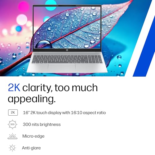 Image of HP Omnibook 5 (Previously Pavilion), AMD Ryzen AI 7 350 (24GB LPDDR5x, 1TB SSD), 2k (1920 x 1200),Touch, Anti-Glare,16'' /40.6cm, Win11, M365* Office24, Silver, 1.79kg, ag1087au, BL, Next Gen AI Laptop