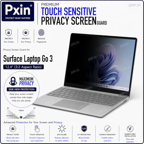 Image of Pxin Aura | Compatible with Microsoft Surface Laptop Go 3 | Touch Sensitive Privacy Screen | Anti Blue | Anti Glare | UltraThin for Hyper Touch | Anti UV | Privacy Filter