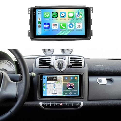 4+128G Car Radio Stereo for Mercedes Benz Smart Fortwo 2005-2010, 9inch HD in-Cell Touch Screen/Android 15/Wireless CarPlay/Android Auto/GPS/WiFi/5.0Bluetooth/FM/RDS/SWC/AHD Backup Camera