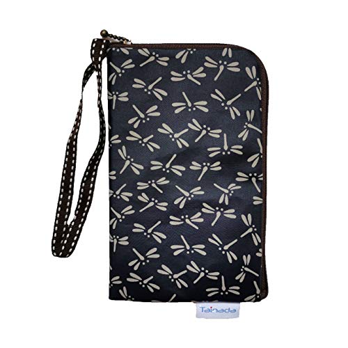 Image of Taianda Women Phone Wristlet Wallet Pouch, Dual Slots (Dragonfly Navy Blue)
