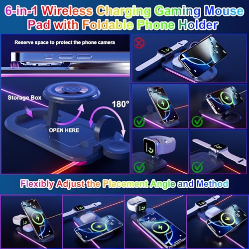 Image of HAUTOCO Wireless Charging Mouse Pad, RGB Large Gaming Desk Mat | 35.4 inchx11.8 inch Desk Pad, 15W Fast Charge, 15 RGB Modes, Smooth Surface, Phone Holder, Waterproof, Non-Slip Base