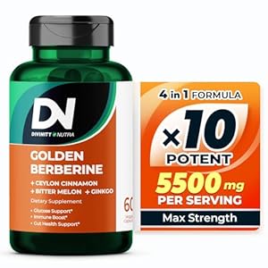 4-in-1 Berberine Supplement 1500mg,Ceylon Cinnamon Bitter Melon Ginkgo, Boosts Immunity, Gut & Heart Health, 60 Capsules, High Potency 10X Strength for Metabolism Support with 5500mg