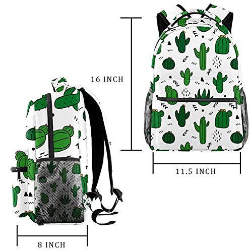 Sac à dos de voyage pour campus filles garçons avec motif cactus vert