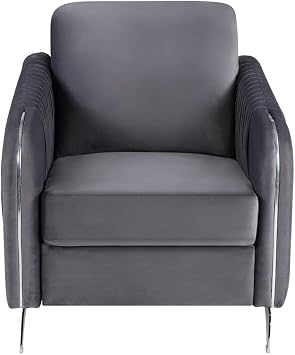Lilola Home Hathaway Gray Velvet Modern Chic Accent Armchair