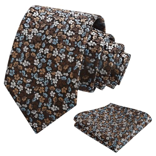 Image of Alizeal Mens 3.15inches Exquisite Floral Tie with Small Flower Printed Pocket Square