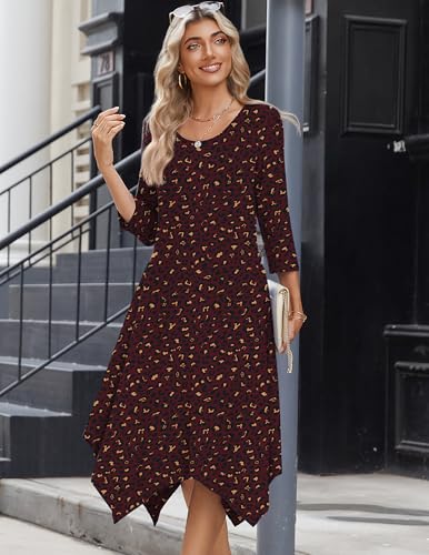Image of Zeagoo Midi Dresses Women 2026 Dress 3 /4 Sleeve Casual Dresses with Pockets A Line Summer Beach Sundress