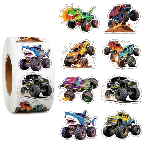 1000Pcs Monster Truck Stickers for Kids 1.5 Inch Monster Truck Party Favors Children Reward Stickers for Teaching Rewards Boys Girls Teens Waterbottle Scrapbook Laptop Skateboard Computer