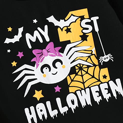 Camiseta infantil para meninas com babados, manga comprida, estampa de desenho animado, blusa e calç