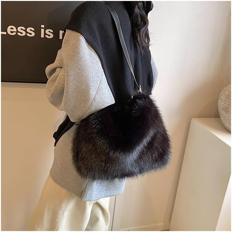 Ulisty Women Small Faux Fox Fur Hobo Bag Furry Adjustable Strap Shoulder Bag Plush Purse Fashion Handbag - Image 5