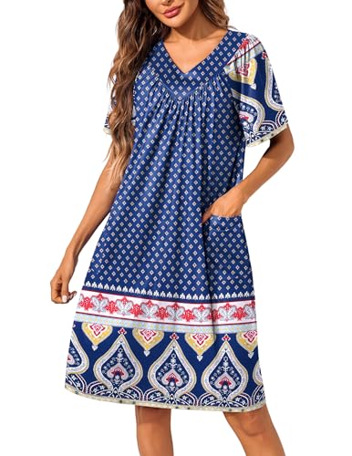 Image of Ekouaer Womens House Dress Floral Print Nightgown with Pockets Mumu Dress