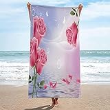 Mikrofaser Strandtuch, Rosa Rosenpflanze 70 X 150 cm Microfaser Badetuch Groß,Microfaser Handtücher, Schnell Trocknendes Strandhandtuch,Sandfreies Leicht Handtuch Damen Für Reisen Strand Poo-5R2J/V8U