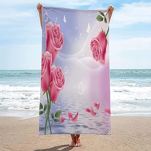 Mikrofaser Strandtuch, Rosa Rosenpflanze 70 X 150 cm Microfaser Badetuch Groß,Microfaser Handtücher, Schnell Trocknendes Strandhandtuch,Sandfreies Leicht Handtuch Damen Für Reisen Strand Poo-5R2J/V8U