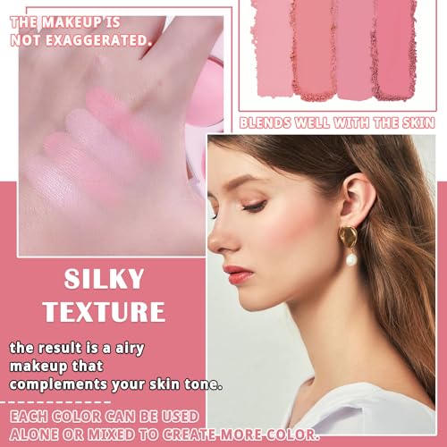 4 Colors Blush Palette for Cheeks,Face Matte Contour Blush Makeup Palette,Buildable Shimmer Facial Cheek Blusher Shades,Blendable Cosmetic Makeup Blush with Blush Brush 01 - Image 5