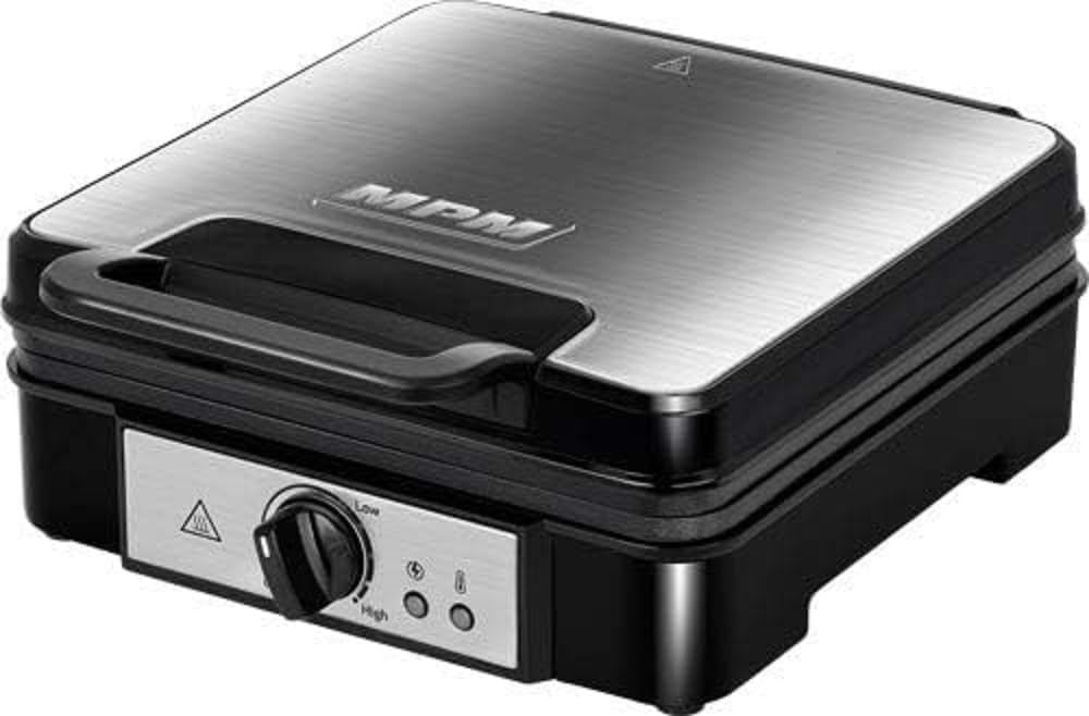 MPM Professional Iron for 4 Thick Belgian Waffles, 1200W, Stainless Steel, Temperature Control, Alloy Steel, Plata