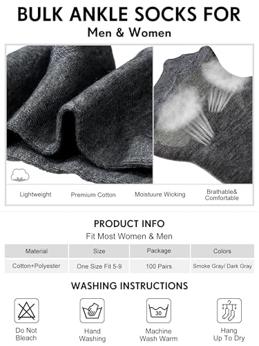 Image of Tarpop 100 Pairs Bulk Mens Socks Moisture Wicking Casual Sports Ankle Socks for Homeless Unisex Adult Men Women