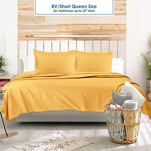 Nestl Yellow Short Queen Sheets for RV, Hotel Luxury RV Queen Sheets Set, 6 Piece Fitted Bed Sheet Set and Pillowcases, Super Soft, Wrinkle-Free, and Breathable Camper Bedding