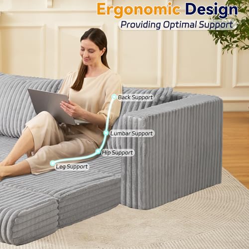 Image of HABUTWAY 78 inch Loveseat Boneless Couch, 4-in-1 Convertible Sofa Bed, Plush Fur Folding Futon Sofa Bed Couches with 2 Pillows for Living Room, High-Density Foam Support, No Assembly Required, Light Grey