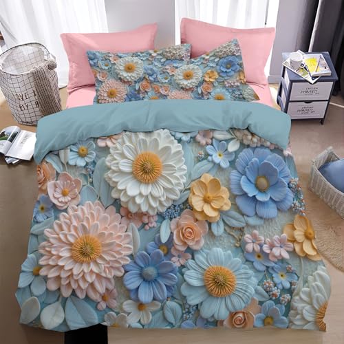 Housse de couette 140x200cm fleurs avec parure de lit 3 pièces en microfibre - 3