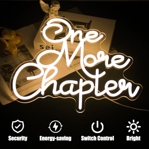 Image of One More Chapter Neon Sign Read Books Neon Light for Reading Room Decor | Dimmable Letter Neon Lights for Bedroom, Acrylic Book Wall Art, USB Powered, Library Bookstore Classroom Decor, Bookish Gifts