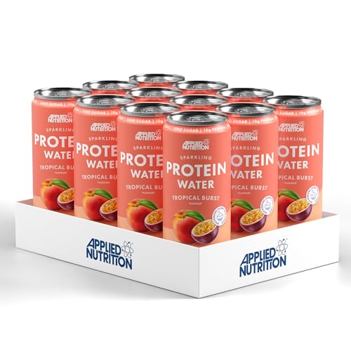 Applied Nutrition Sparkling Protein Water - 10g Collagen Boost Low-Calorie Hydration with Vitamin C and Coconut Water Refreshing and Wellness Drink (Pack of 12 Cans x 330ml) (Tropical Burst)