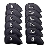Wujiang 12pcs Thick Synthetic Leather Golf Iron Head Covers Set Headcover Fit Most Irons. (Black,...