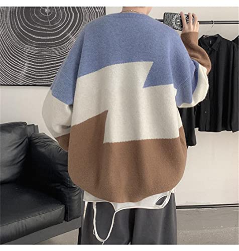 Men O-Neck Oversized Sweater Hip Hop Korean Style Loose Patchwork Pullover Knitwear Sweater3