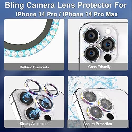 Design for iPhone 14 Pro 6.1/iPhone 14 Pro Max 6.7 Camera Lens Protector Bling,ICARERFAMILY Ultra HD Clear Tempered Glass Diamond Camera Lens Protection Cover - Image 3