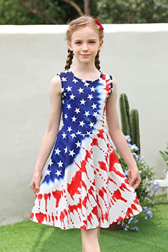 Enlifety Girls 4th of July Dress Sleeveless Patriotic Dresses USA Flag Sundress for Kids Girl 4-13 Years2