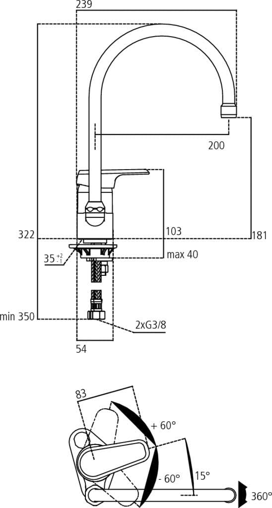 Ideal Standard B0893AA Ceraplan III (JR) SingleLever Kitchen Mixer for countertop Sink, Chrome