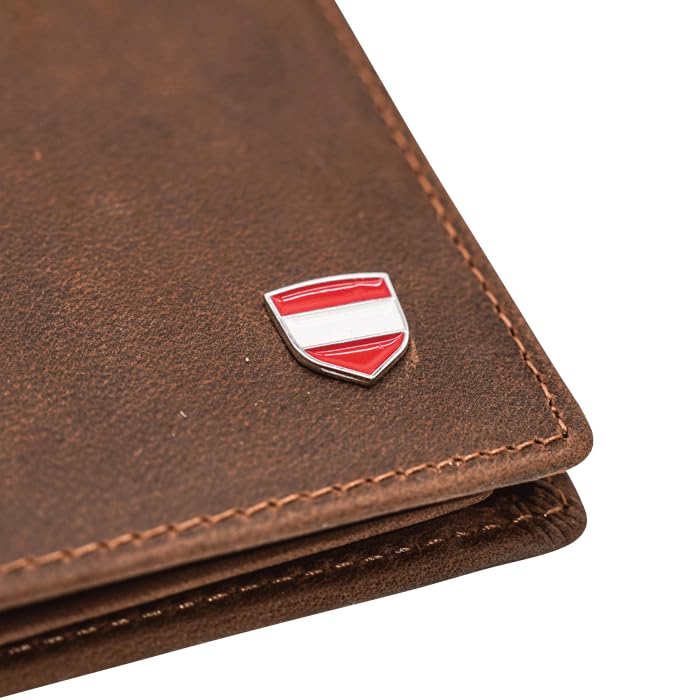 Hoamatkult Österreich Trachten Leder Geldbörse - Traditionelles Design, Handgefertigt, RFID-Schutz, Mehrfachfächer, Ideal für Trachtenliebhaber
