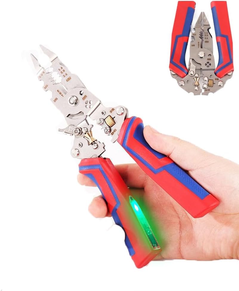 13 in 1 Foldable Wire Stripper with Voltage Tester - Electrical Pliers for Cutting, Crimping and Pulling Pliers, Multi-Function Wire Stripping Tool Twister Electrician Repair Tool