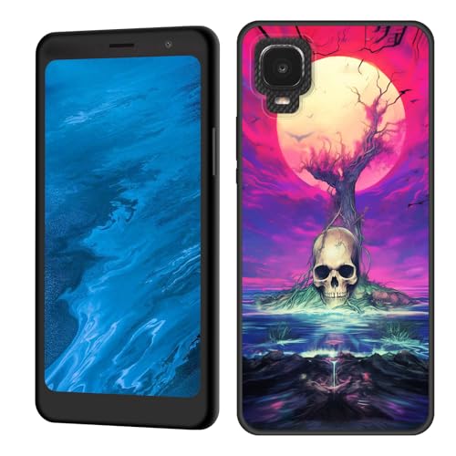 GFEWYTJYJ for TCL A3 A509DL Case,Premium Soft Silicone Rubber Full-Body Protective Anti-Scratch Shockproof Bumper Case for TCL A3 A509DL,Skull Tree Pink Moon