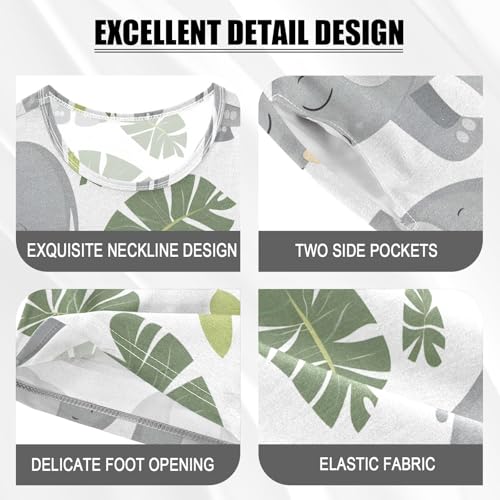 ALAZA Elephant Palm Leaf White Pajamas Short Sleeve 2 Piece Sleepwear Top and Bottom Pajama Set Unisex4