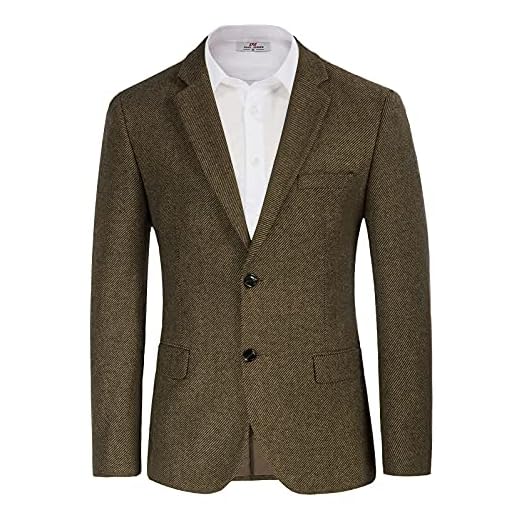 Houndstooth Blazer Jackets for Men Sport Coat 2 Button Lapel Suit Blazer Coffee, L