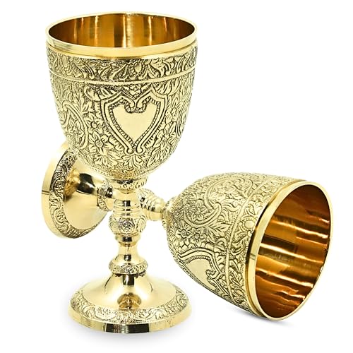ANTIQUANA Verre à vin royal en laiton massif fait à la main de qualité supérieure - Décoration médiévale - Style gothique - Calice antique - Élégant - Lot de 1