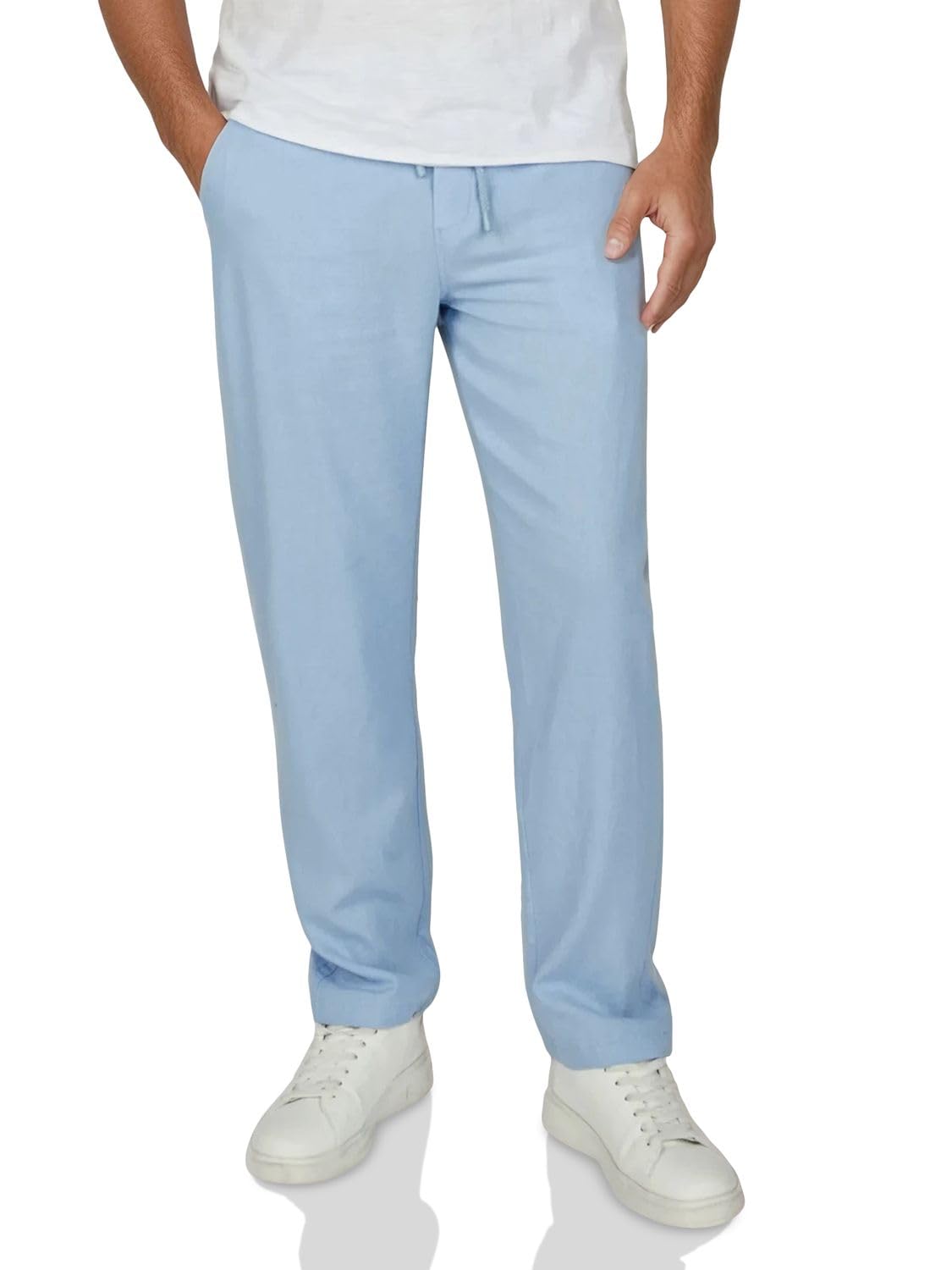 DENIMFY Leinenhose Herren lang mit Bund Regular Fit DFDylan Kordelzug | Sommerhose Freizeithose Einfarbig Schwarz Grün Blau Beige S M L XL XXL 3XL 4XL 5XL