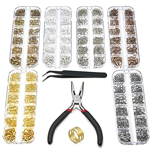 6Boxes Jump Rings for Jewelry Making Supplies Kit, 2280PCS Jump Rings and Lobster Clasps Jewelry Findings Kit for Jewelry and Necklace Repair with Pliers, Jump Ring Opener and Tweezersï¼6 Colorsï¼