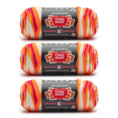 Red Heart All in One Granny Square Soft White, Citrus Twist Yarn, 3 Pack of 250g/8.8oz, 100% Acrylic, #4 Worsted (Medium)