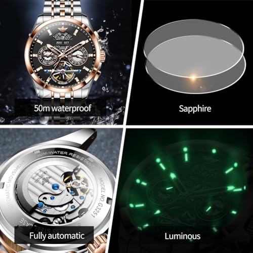 Image of OUPINKE Men Watch Automatic 5 Hands Multi Calendar Year /Month /Week /Date Mechanical 5ATM Waterproof Luxury Tungsten Steel Sapphire Crystal Wrist Watch for Men