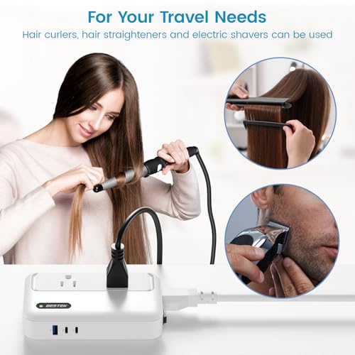 Image of BESTEK 220V to 110V Converter with USB-C 35W, Universal Travel Adapter, US to Europe Power Converter for Hair Straightener /Curling Iron, Step Down Transformer(AU /EU /UK /India /South Africa Plug Adapter)