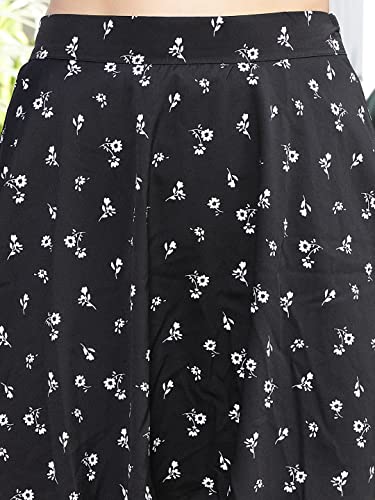 Image of Sera Women's Floral Print Black Viscose Rayon A-Line Casual Mini Skirt