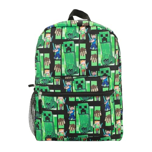 Bioworld Mochila de uso diário com designs icônicos e compartimentos funcionais, Minecraft Green-1, OSFA