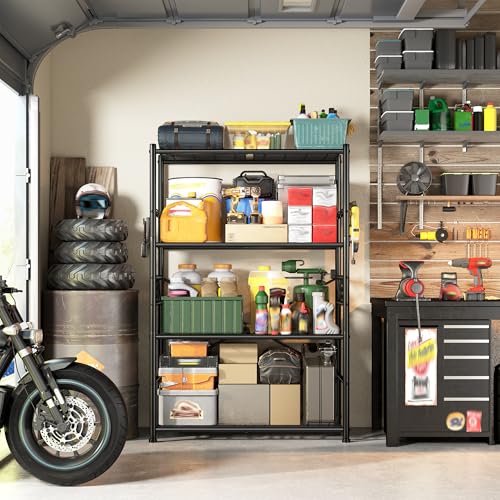 Image of DurayLoly Storage Shelves 4-Tier Large Capacity Metal Shelving with Hooks, Heavy Duty Garage Shelving Unit with Leveling Feet, Stable Metal Shelves for Pantry, Kitchen and Closet,36 inch W x 12 inch D x 60 inch H