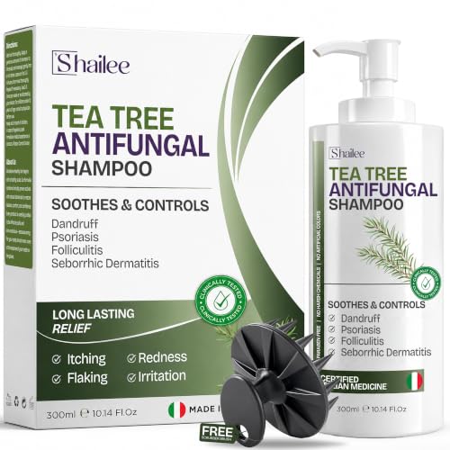 Antifungal Shampoo with Scrubber - Tea Tree Medicated Shampoo for Itchy Scalp with 3% Salicylic Acid for Dandruff, Psoriasis & Seborrheic Dermatitis - Eczema Shampoo for Flaky Scalp