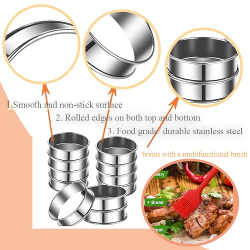 8Pack 4 Inch English Muffin Rings Crumpet Rings Stainless Steel Double Rolled Tart Rings, Round Metal Cooking Pastry Ring Molds for baking