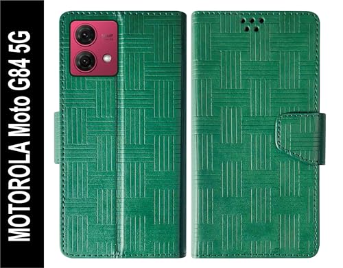 Image of SBMS Flip Cover for Motorola Moto G84 5G Back Cover Case with Magnatic Closure | Inbuilt Stand | Card Pocket & Money Pocket (Mat Green)