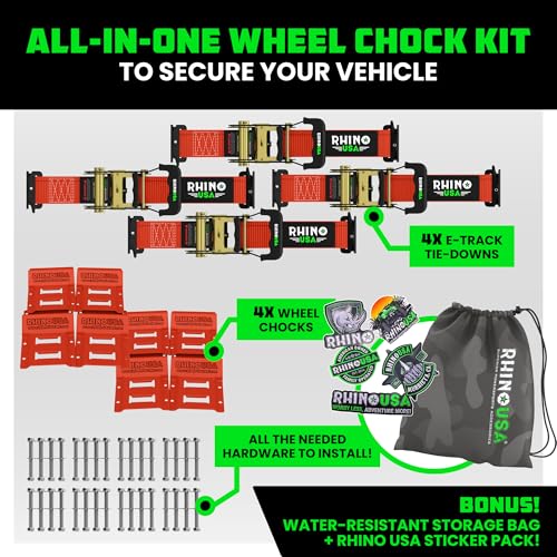 Image of Rhino USA Wheel Chock Tie Down Kit (4,500lb) - 4 Straps & 8 Chocks