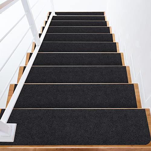 Shien 8X30In 15Pcs Non-Slip Stair Treads Carpet, Self-Adhesive Stair Treads For Wooden Steps, Indoor Safety Staircase Step Treads, Anti Slip Stair Runner Mats For Elders, Kids And Dogs (Black) #TOP6