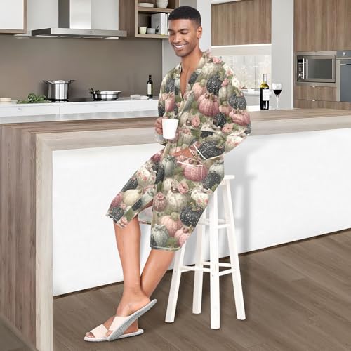 Men’s Robe Art Pumpkin Print, Long Sleeve Bathrobe for Sleep Shower-M2