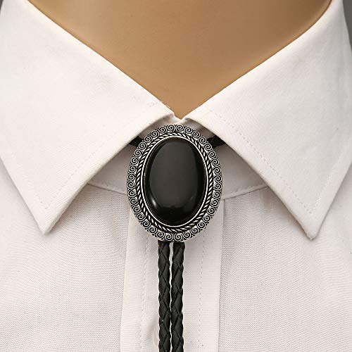 Image of AZORA Western Cowboy Bolo Tie Men Leather Necktie Leather Cord Turquoise Stone Bolo Ties for Men Women